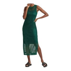 A New Day Women Open Work Sweater Tank Sleeveless Sheer Knit Midi Dress Green XS